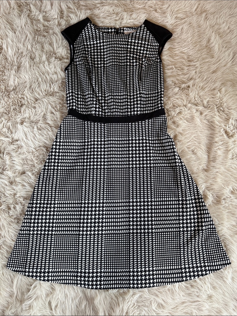 Calvin Klein Black & White Houndstooth Fit-and-Flare Dress